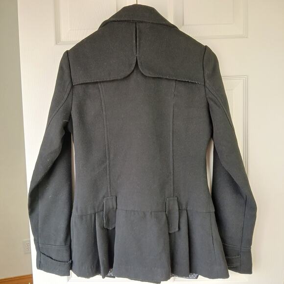 Iris Basic Black Double Breasted Peacoat Juniors M Repaired Vintage Y2K skirted - Picture 2 of 16